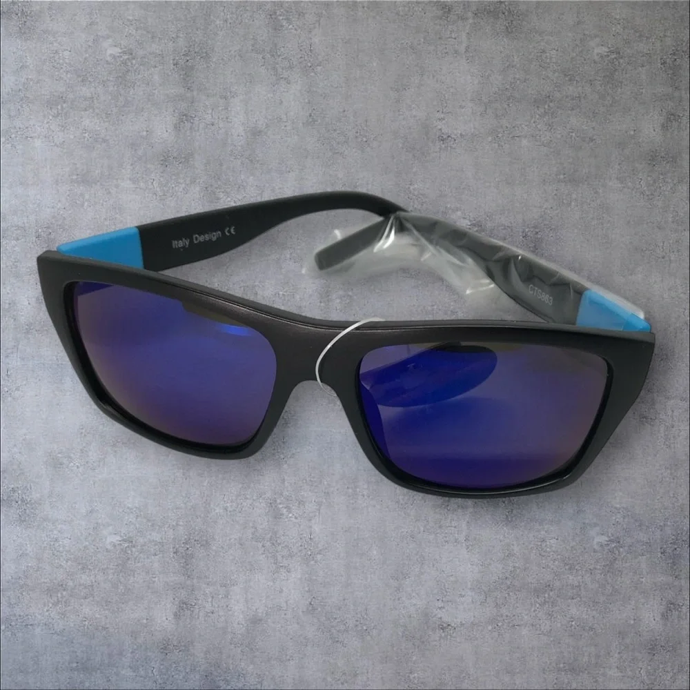 Black and Blue Mirrored Sunglasses Retro Deadstock Unisex Minimalist Style